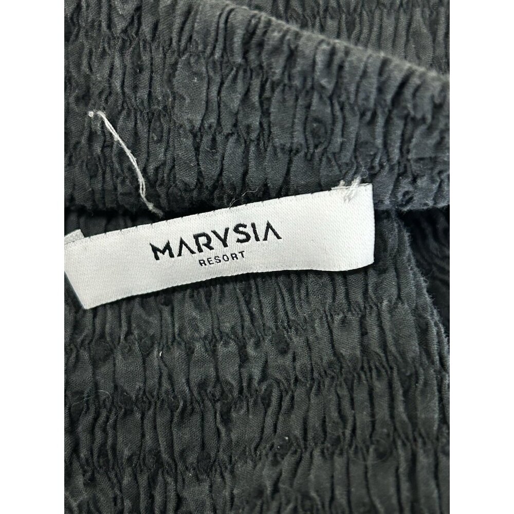 MARYSIA Resort Women’s Sz M Midi Smocked Swiss Dot Black Bow Tie Shoulder Dress - Picture 12 of 12
